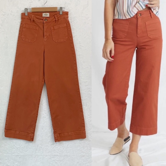 Marine Layer Pants - Marine Layer Bridget Slim Wide Leg Crop  Pants in Baked Clay Sz 0